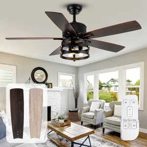 52 Inch Rustic Caged Ceiling Fan with Remote, Dual Finish Blades Reversible DC Motor