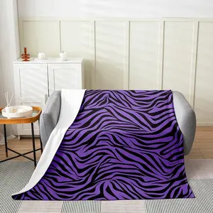 Zebras Skin Flannel Fleece Blanket Throw,Super Soft Cozy Black Purple Stripes Plush Blankets,Lightweight Microfiber Zoo Animal Fur Throw Blanket for Couch Sofa Bed