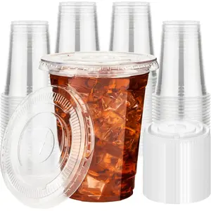16 oz 100 Pack Disposable Iced Coffee Cups with Lids, Clear Plastic Cups with Lids, Cold Crystal Drink Cup for Party