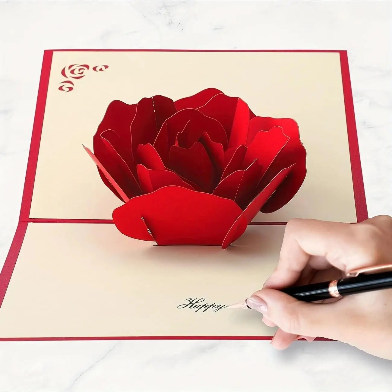 3D Pop-Up Rose Birthday Card with Envelope, Unisex Teen Interactive Greeting Card, Wedding Cards, Perfect for Anniversary, Mother's Day, Wedding, Valentine's Day, Custom Message Card