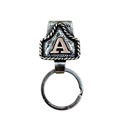 Handmade Cow Tag Belt Key Holder with Copper Initial. Custom Made. Texas-Based. Fashion Jewelry Accessories