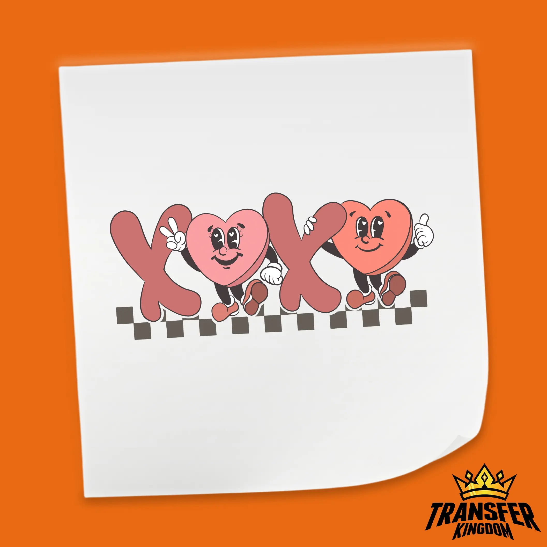 Retro Cartoon Hearts XOXO Design - Valentine's Day DTF Heat Transfer Sheet