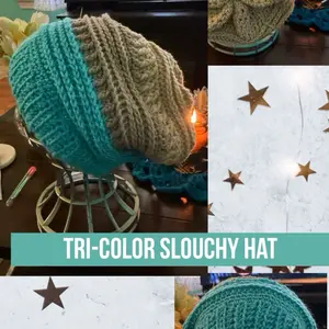 Handmade Tri-Color Slouchy Beanie Blue and Beige - Handcrafted Charm for Seasonal Essential Style
