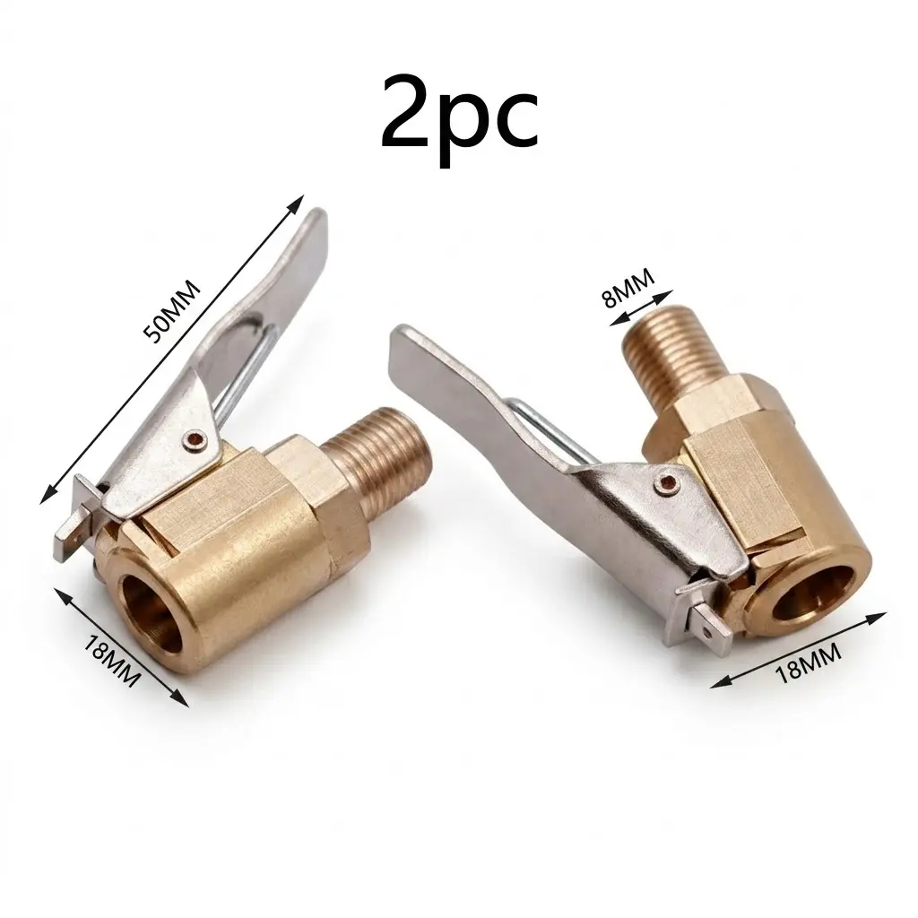 No More Leaks!Locking Tire Inflator Hose Adapter, Brass Air Chuck Connector with Clip for Car, Motorcycle & Bicycle Tires