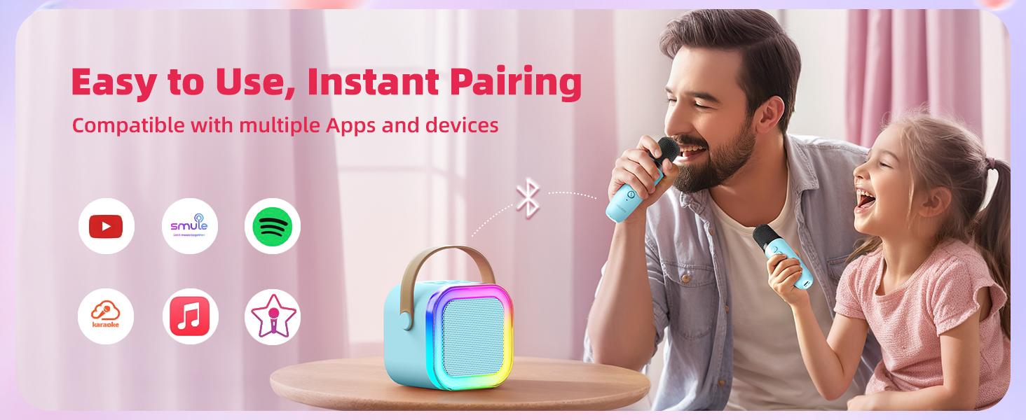 Mini Karaoke Machine for Kids Adults, 2026 TOP Birthday Gifts for Girls Boys 3,4,5,6,7,8+Year Old Toddler Toys, Portable Bluetooth Speaker with 2 Wireless Karaoke Microphones Player (Blue)