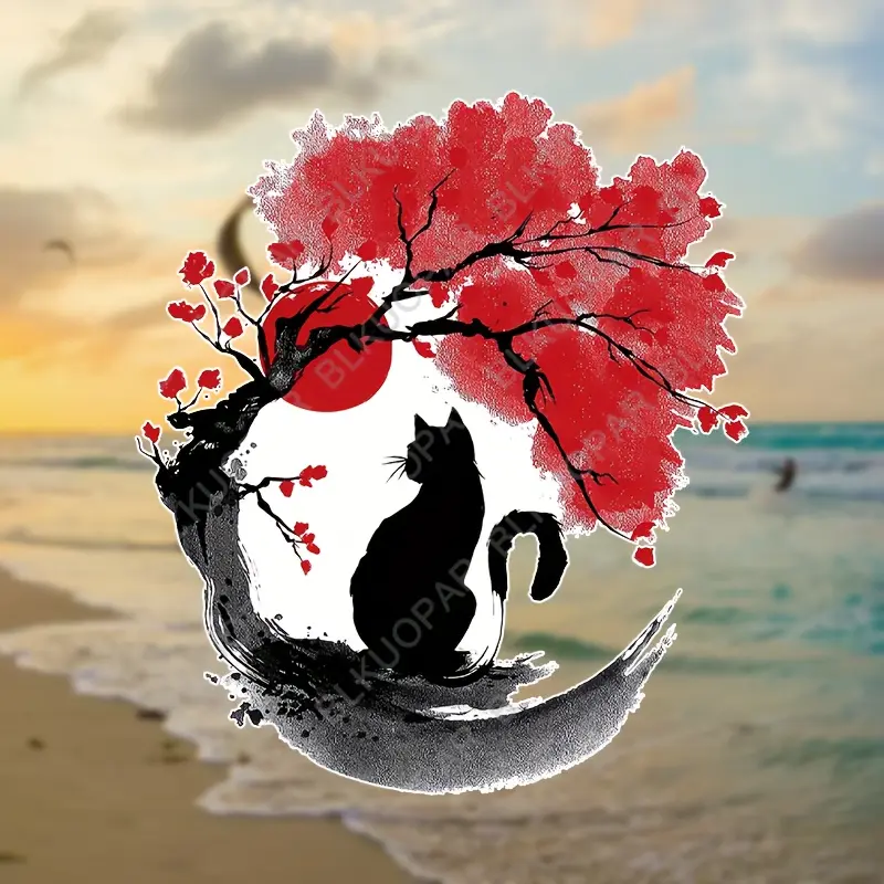 Anime Sakura Cat Film Sticker, 5.1-inch Cartoon Themed Sticker, Self-adhesive, Semi Glossy, Waterproof and Scratch Resistant, Suitable for Glass Surfaces, Car Decal, Ideal for Air Conditioning, Surfboards, Car Packaging, Refrigerators, Front, Single Use