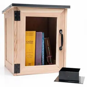 Free Little Library Box for Outdoor & Indoor - Weather-Resistant Fir Wood Cabinet with Magnetic Closure & Metal Base Kit - Perfect for Community Engagement & Book Storage Organizer Wooden