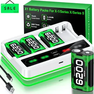 Controller Battery Pack for Xbox One/Xbox Series X|S,4x6200 mWh Rechargeable Battery Packs with Charging Dock/Cool RGB/Touch Control/USB & Type-C Charging, X-box Accessories Controller Charger