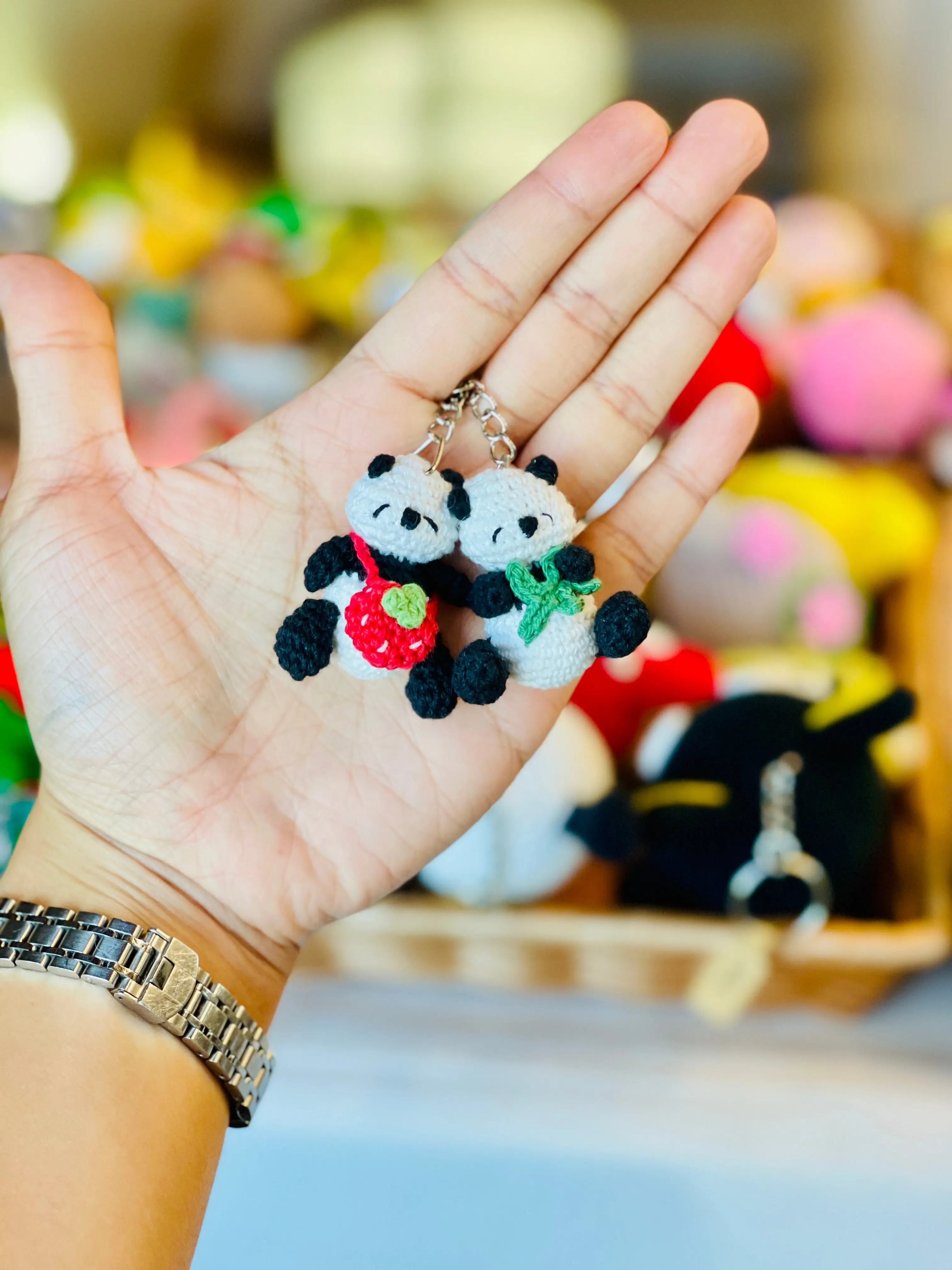 Small Sleepy Panda Crochet Keychain