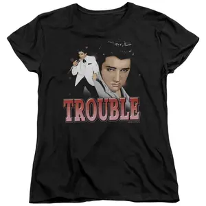 Elvis Presley - Trouble - Women's Short Sleeve Shirt - Small church outfit men zip hoodies concert tailgate vacation