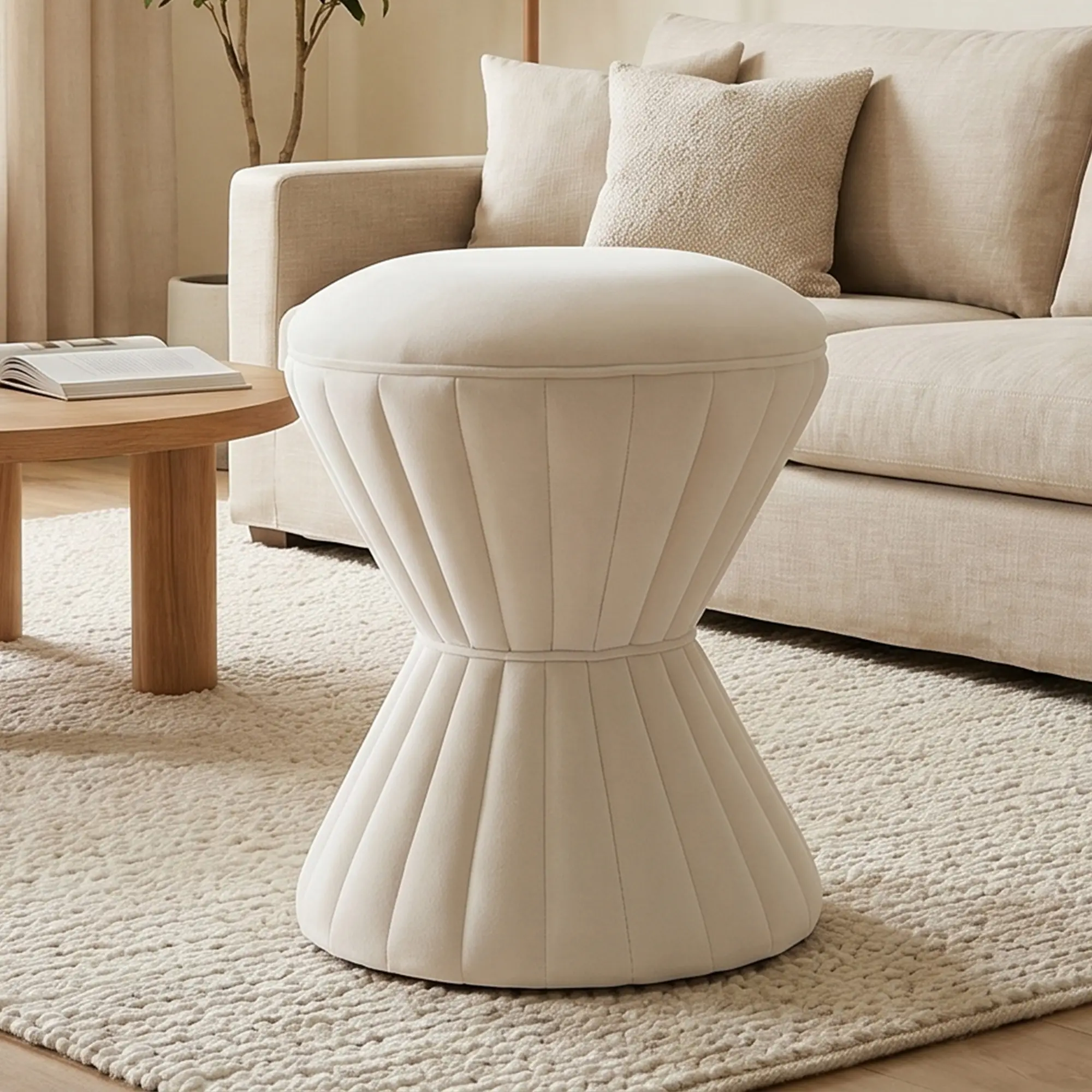 Round Velvet Ottoman – Plush Upholstered Footstool and Vanity Stool for Living Room, Bedroom, Entryway, Makeup Area, Compact and Sturdy Multipurpose Accent