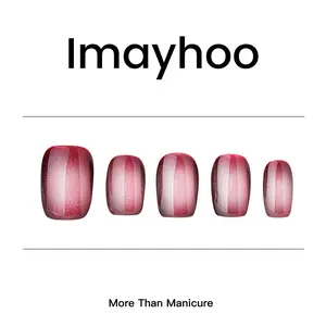 Imayhoo Handmade Acrylic,Press on nails Short square Cat's eye Red Ombre Glisten(10pcs)OMDXX080-Nail Art,Nail Care