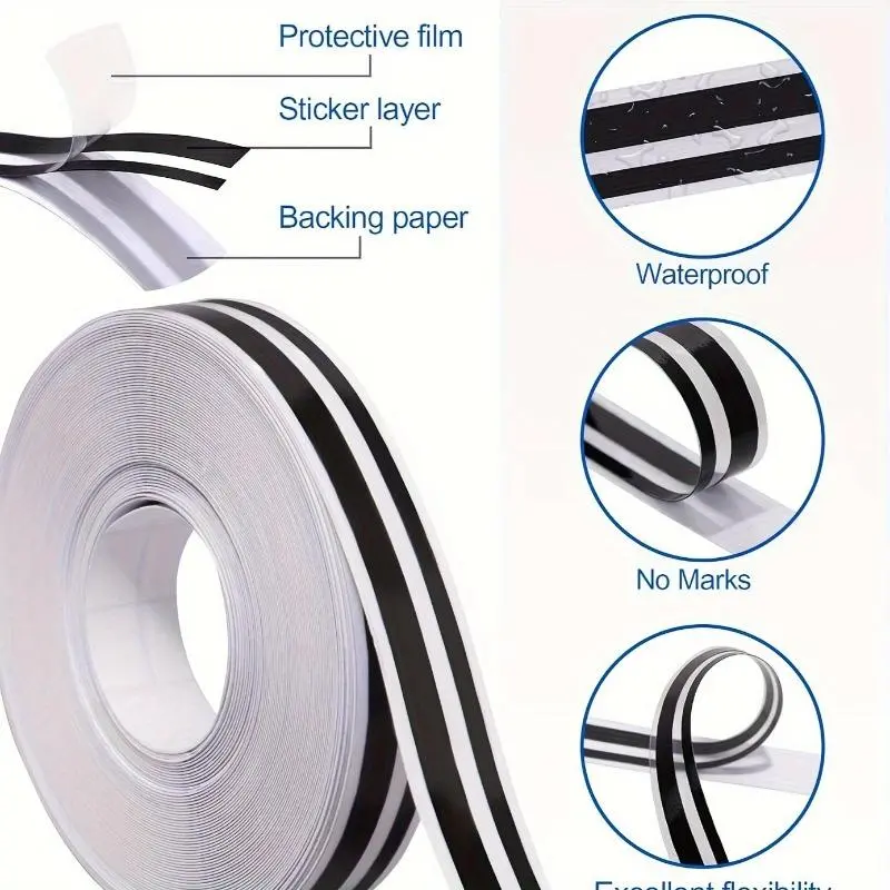 Pinstripe Tape 1 Roll Pack, Vinyl Adhesive Striping Sticker for Cars, Motorcycles, Boats - Waterproof Automotive Decals, Racing Stripe DIY Stickers, Black - Universal Front Placement
