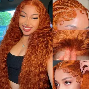 Zlzlblbl Ginger Orange 13x6 Water Wave Lace Front Wigs Human Hair #350 Colored Wigs