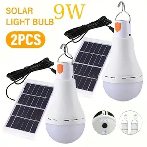 2pcs USB Rechargeable LED Light Bulbs with Solar Panel & USB Charging - Portable Hanging Camping & Hiking Light with 4 Light Modes (Daylight, Nightlight, Flashlight