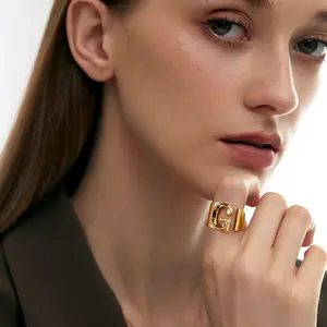 Jstyle Letter Initial Ring for Women, Adjustable Chunky Rings for Personalized Jewelry