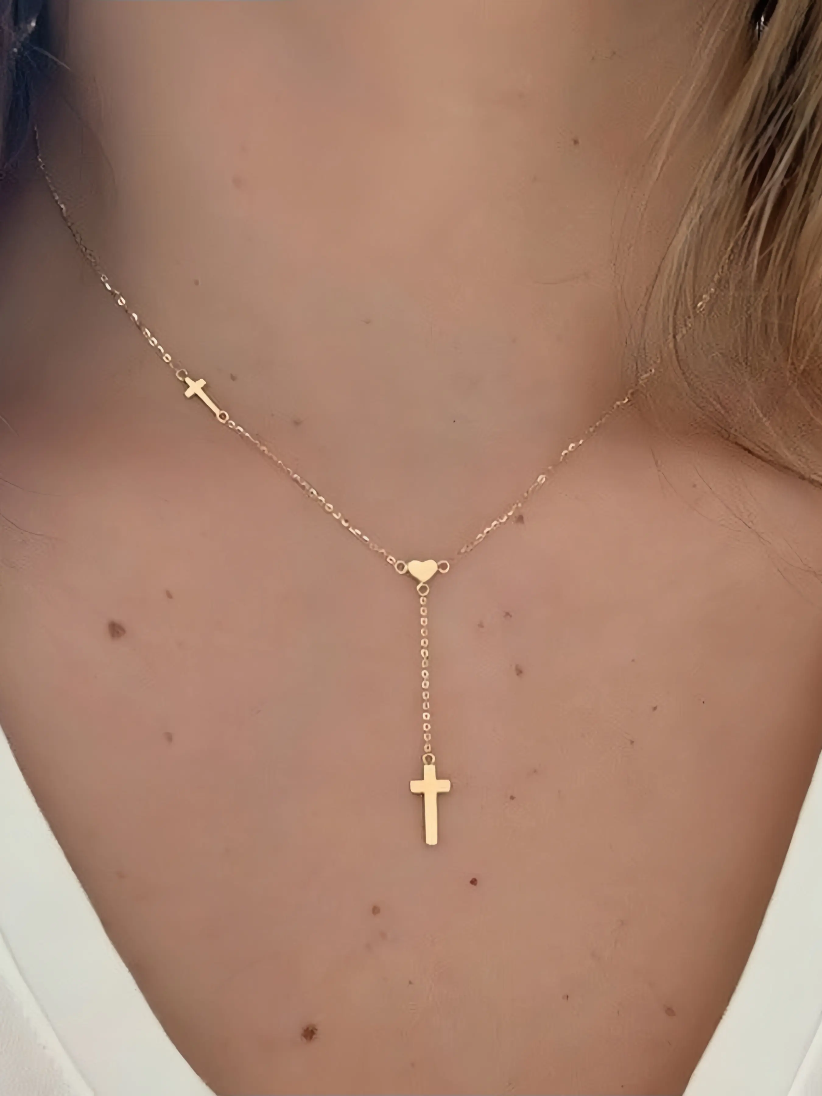Vintage Simple Cross Heart Stainless Steel Collarbone Chain, Fashion Unique Women's Necklace, Casual All Seasons Jewelry, Faith Pendant Necklace