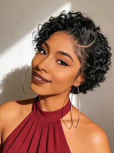 Pixie Cut Wig Curly Human Hair T Part Lace Frontal Wigs Short Bob Human Hair Wigs Afro Curly Wigs Afro Kinky Wigs