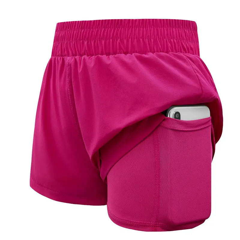 Haloumoning Girls' High-Waist 2 In 1 Activewear Shorts - 78% Polyester 22% Spandex, Elastic, Side Pockets, All Seasons Girl Gym Stuff, Kids Bottoms for 5-14 Years (7-8 Years Incl), Back to School Running Wear