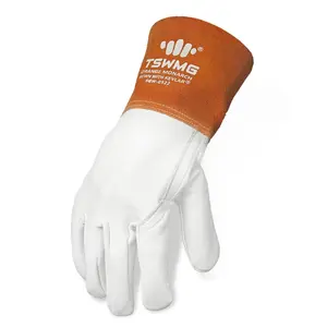 TSWMG Premium Grain Goatskin Gloves Orange Soft Aniline Leather MIG TIG Gloves 4.5 Split Cowhide Cuff Heat Resistant Kevlar Stitched Safety Work Gloves for Welders