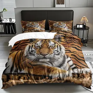 2/3 PCS Tiger'S Majestic Gaze Pattern Luxury Duvet Cover Set, Bedroom Bedding Set (1 Duvet Cover +1/2 Pillowcases, No Filling) Skin-Friendly Soft Digital Printed Bedding Set, New Year/Birthday Gifts, All Year Round, Machine Washable