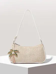 Retro casual versatile woven texture armpit bag, high-end minimalist style, beautiful and personalized shoulder bag, with coconut tree pendant, lightweight and easy to carry, suitable for beach vacation and shopping
