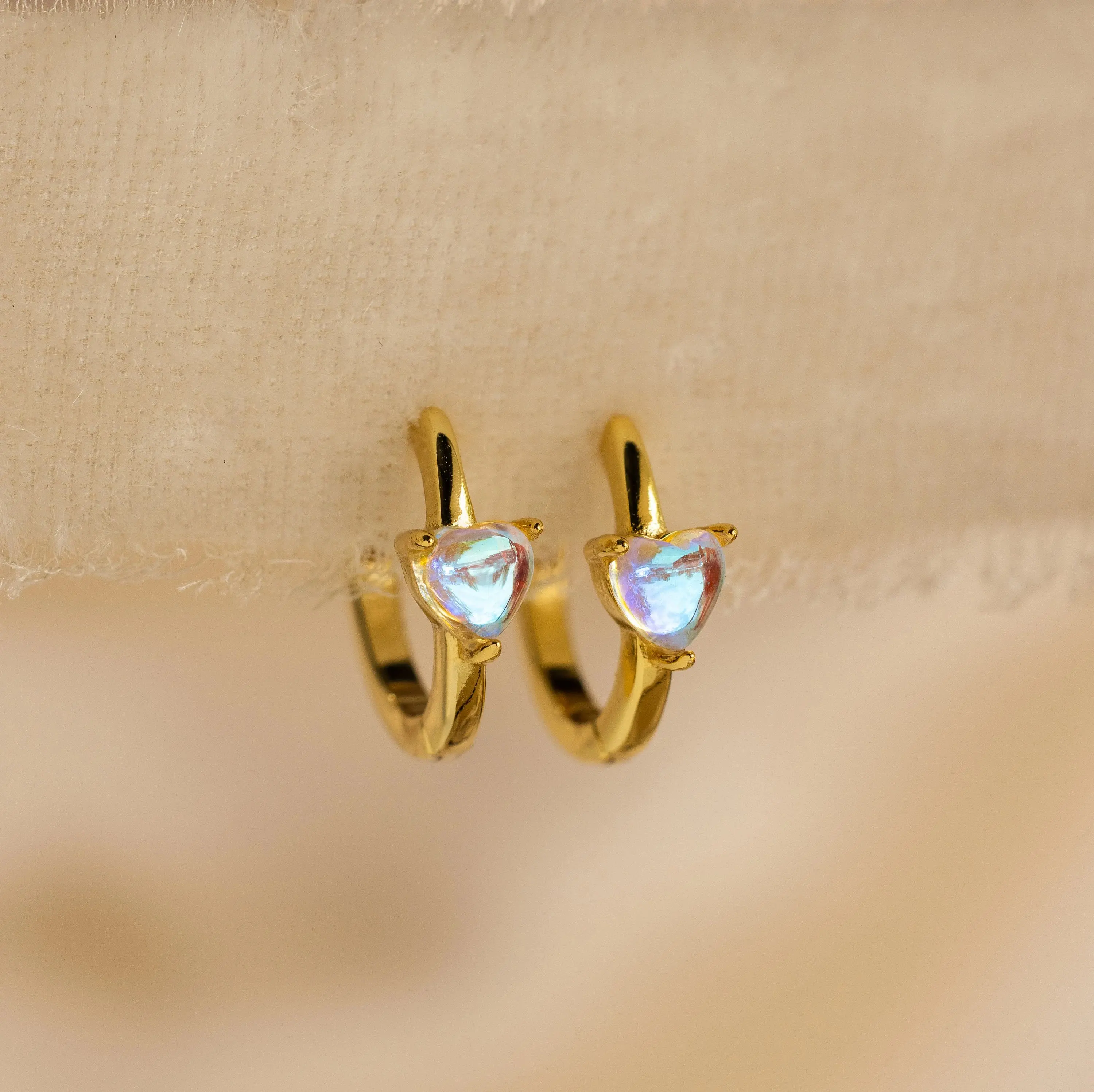 Moonstone Heart Huggies by Caitlyn Minimalist - Dainty Gemstone Heart Charm Earrings - Cute Crystal Hoop Earrings - Moonstone Jewelry - Best Friend Gift