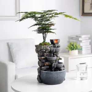 Tabletop Fountain 4-Bowl Rockery Soothing Sound Indoor Fountain Zen Desktop Fountain for Relaxation Home Decor Accessory Interior Decoration Accessories