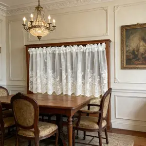 1pc French Style Lace Curtain Panel, Elegant Drapes for Kitchen Door, Balcony, Bookshelf, Bedroom, Living Room, Classic Design, Window Drapes