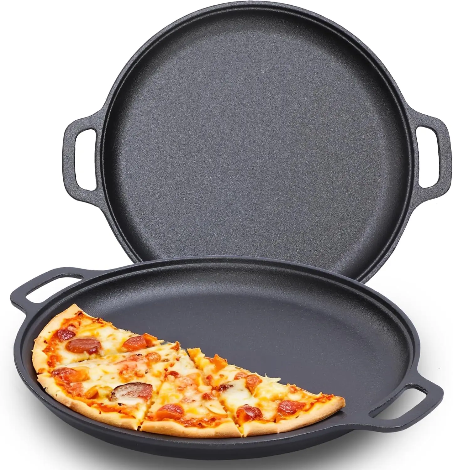 BBQ Grill Pan with Dual Handle, 12 Inch Round Non-stick Cast Iron Grill Pan Non Slip Korean Barbecue Grilling for Indoor Outdoor, Cast Iron Griddle skillets (12-Inch)