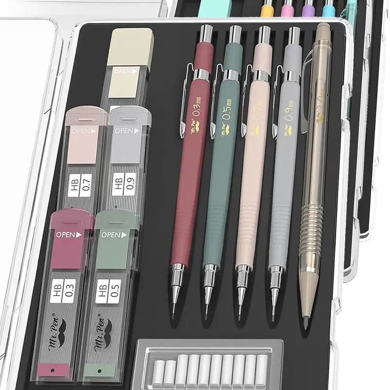 Mechanical Pencil Set with Leads and Eraser Refills, 5 Sizes - 0.3, 0.5, 0.7, 0.9 and 2 Millimeters, Sketching Pencils, Drafting Pencil