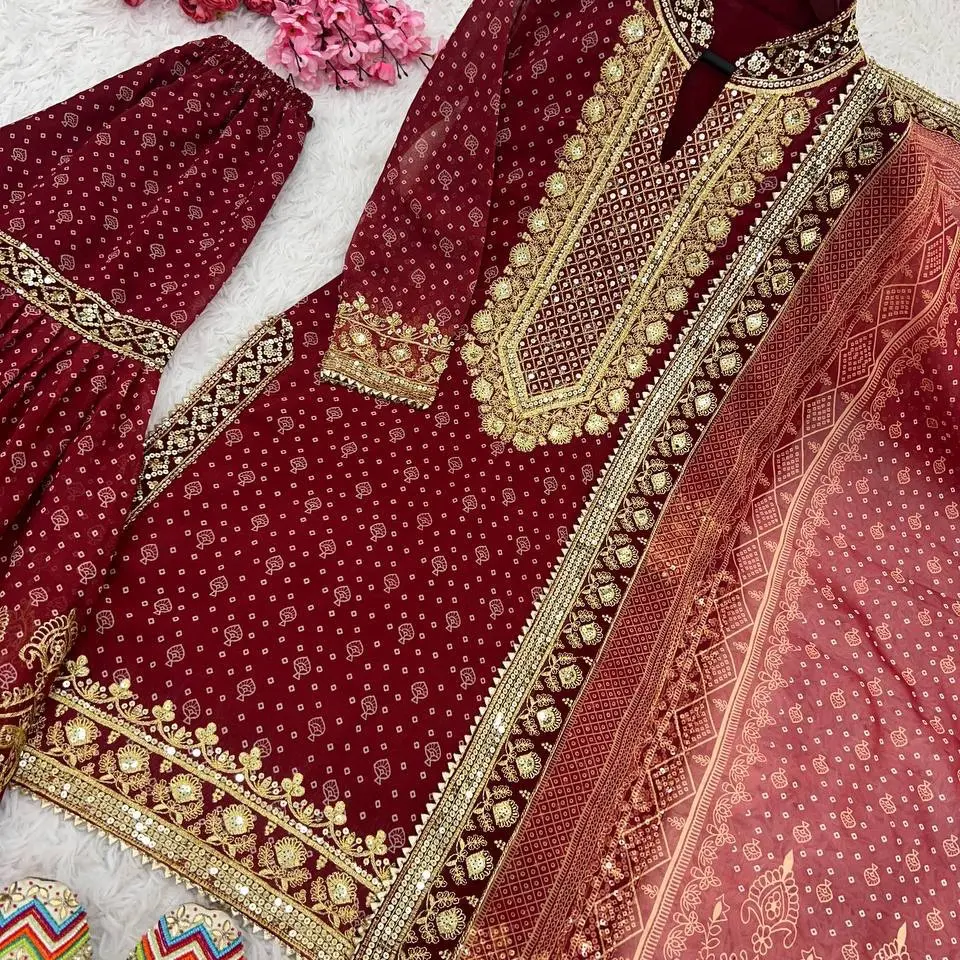 Women's Red Sharara Suit Set for Indian Wedding Parties - Traditional Womenswear Accessories pakistani dress