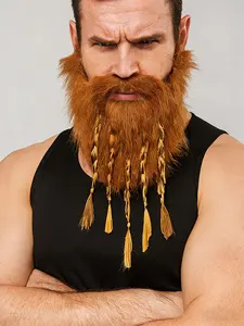 Viking Style Five-Braid Wig, Synthetic Fiber, Wild Beard Look, Halloween Christmas Festival Costume, Masquerade Party Supplies
