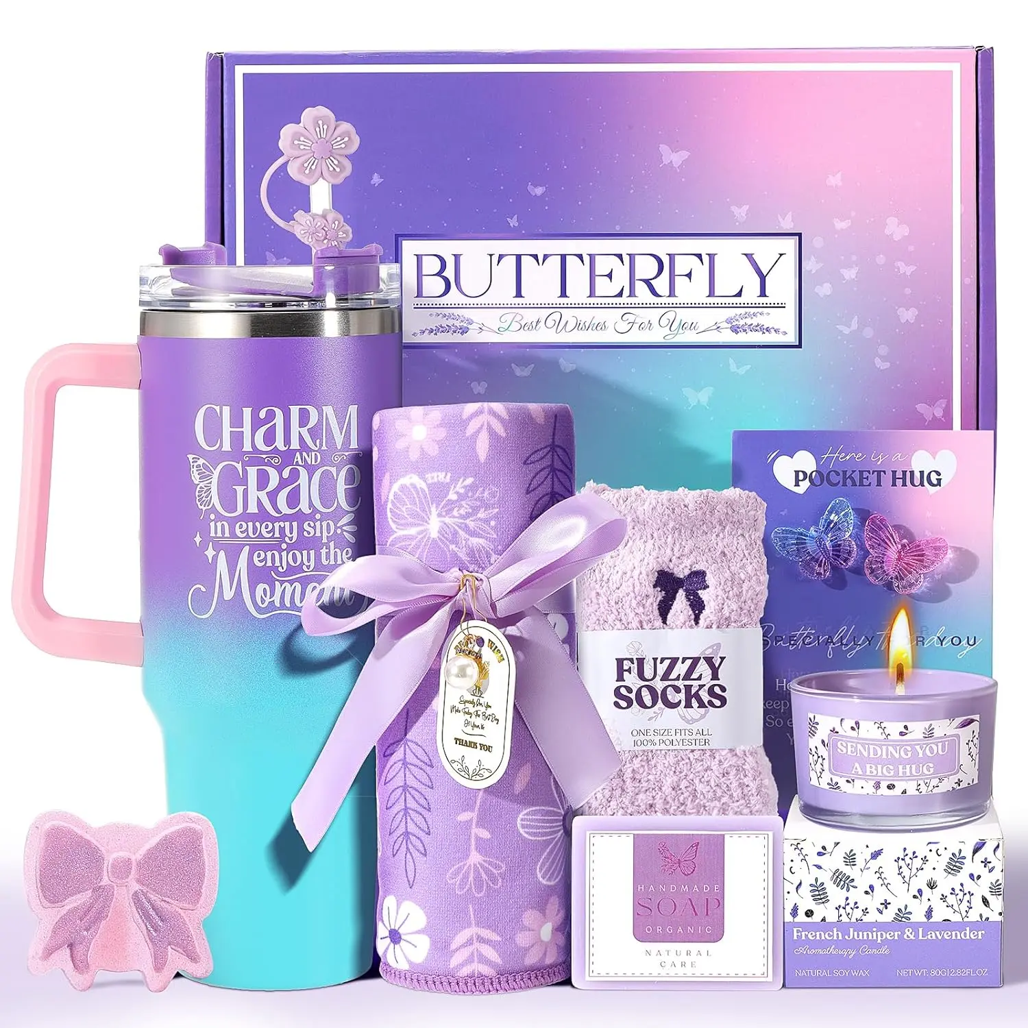 Lavender Birthday Gifts for Women Self Care Gifts Get Well Soon Gifts, Relaxing Spa Gift Basket Care Package Gifts Box Thank You Gift for Mom Wife Girlfriend Friends Sisters