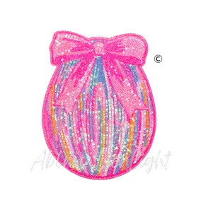 Pink Bow Ombre Colorful Egg Easter Sequin Patch - Large