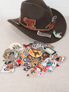 52PCS Western Cowboy Iron-On Patches Set – Retro Embroidery DIY Kit for Jackets, Hats, Jeans & Bags | Heat Transfer Stickers with Horses, Desert Plants & Rodeo Vibes
