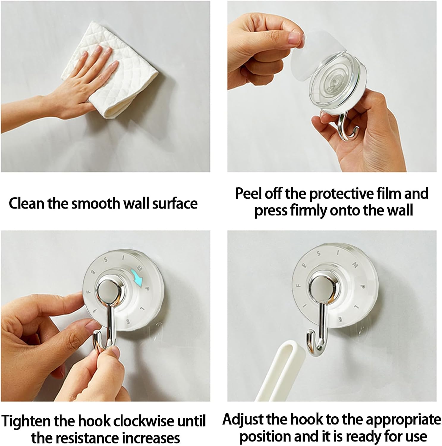 2 Pack Heavy Duty Vacuum Suction Cup Hooks Waterproof Reusable Removable No Drill No Residue Adjustable for Bathroom Kitchen Shower Glass Tile Wall Hanging Multi Color