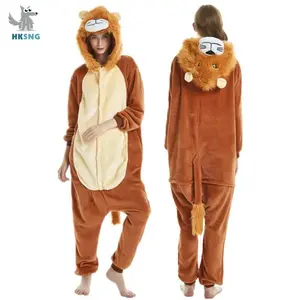 Kigurumi Adult Lion Onesies Cartoon Pajamas Animal Halloween Party Costume Jumpsuits Hooded Pyjamas Suit Outfit