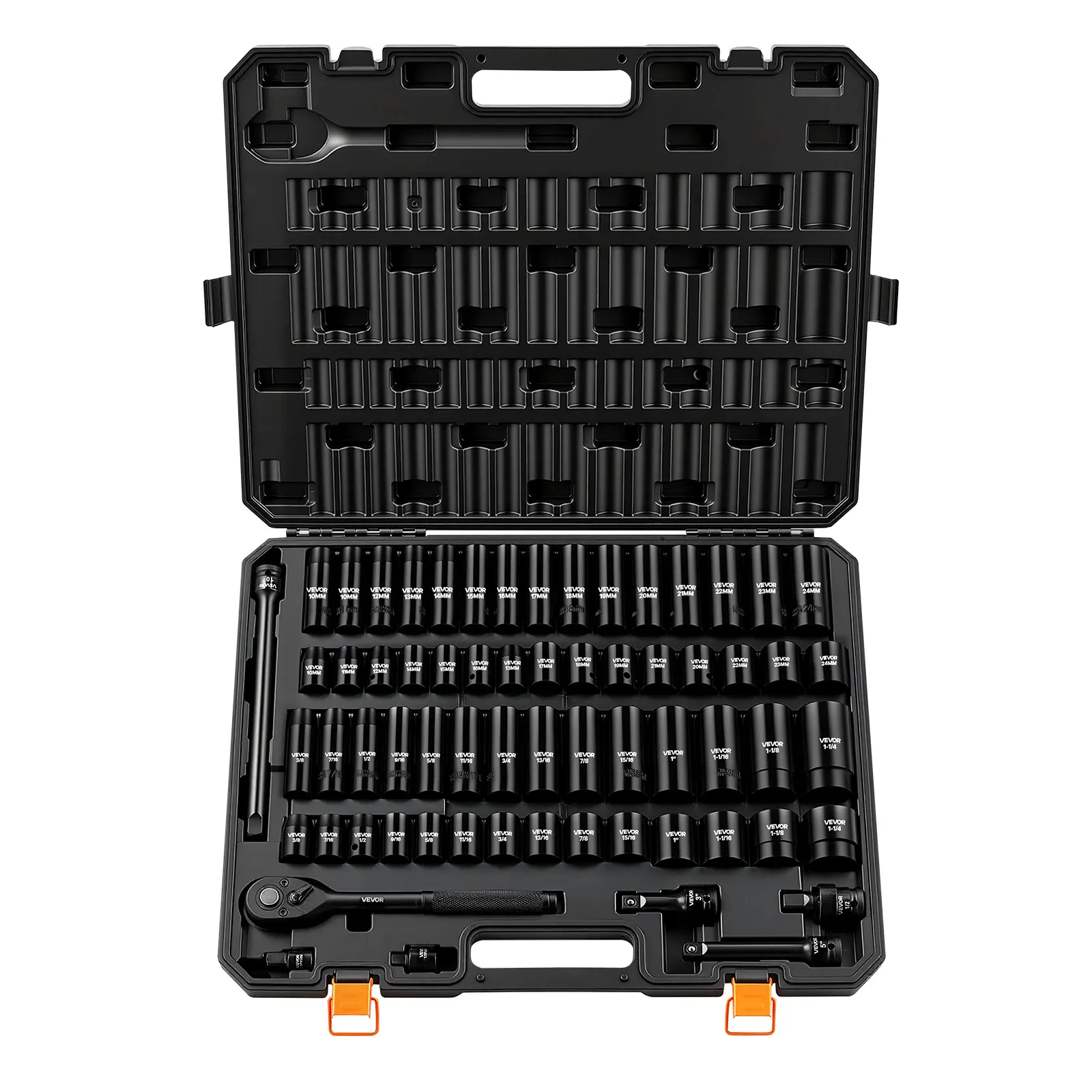 【summerfinds】VEVOR Impact Socket Set, 1/2" Drive, 65-Piece Socket Set, 6 Point Sockets, SAE 3/8" to 1-1/4" and Metric 10-24 mm, Easy to Identify, with a Sturdy Storage Case, Cr-V Alloy Steel for Vehicles Repair,father'sdaygifts