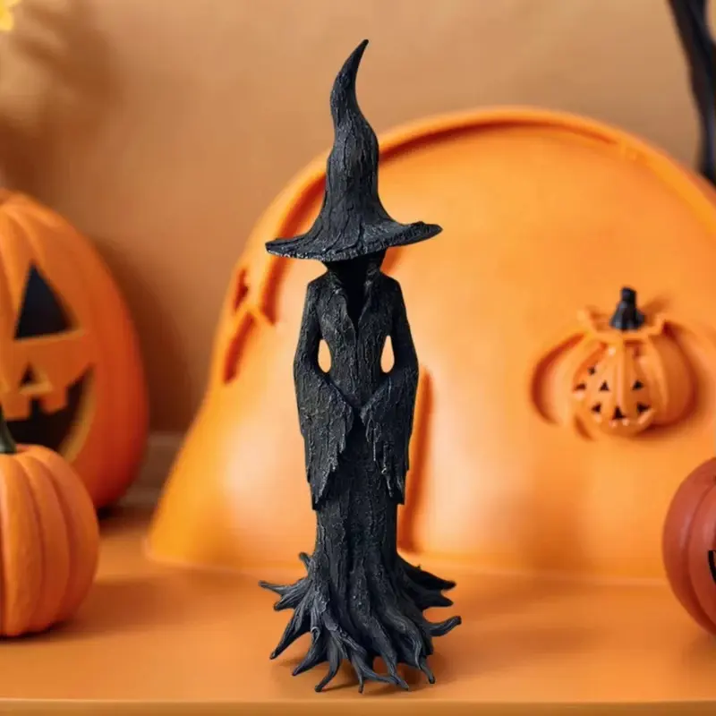 Gothic Handmade Resin Witch Figure - New Cracker Barrel Spooky Statue, Creative Indoor Decor, Ideal Halloween Party Supplies, Art Craft Ornament for Home Decor