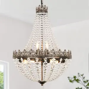 18.5in Crystal Chandelier, 6-Light Antique French Bedroom Crystal Chandelier, K9 Vintage Ceiling Light Fixture Hanging for Living Room