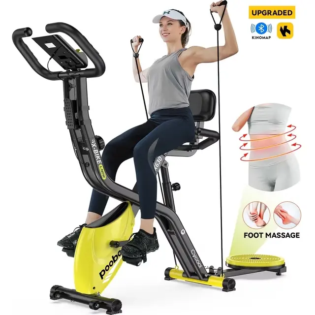 Pooboo 4in1 Folding Exercise Bike Indoor Cycling Bike Stationary Magnetic X Bike Gym Workout 300lb Easy to Get On/Off