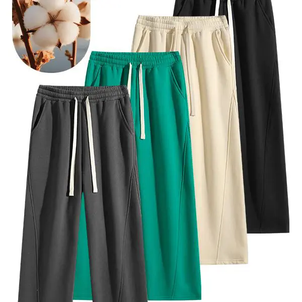 Men's Sweatpants - Adjustable Drawstring Cotton-Blend Feels Soft Yet Durable Solid Color Straight-Leg Long Pants, Drawstring Deep Pockets Men's Pants for Leisure & Daily Wear