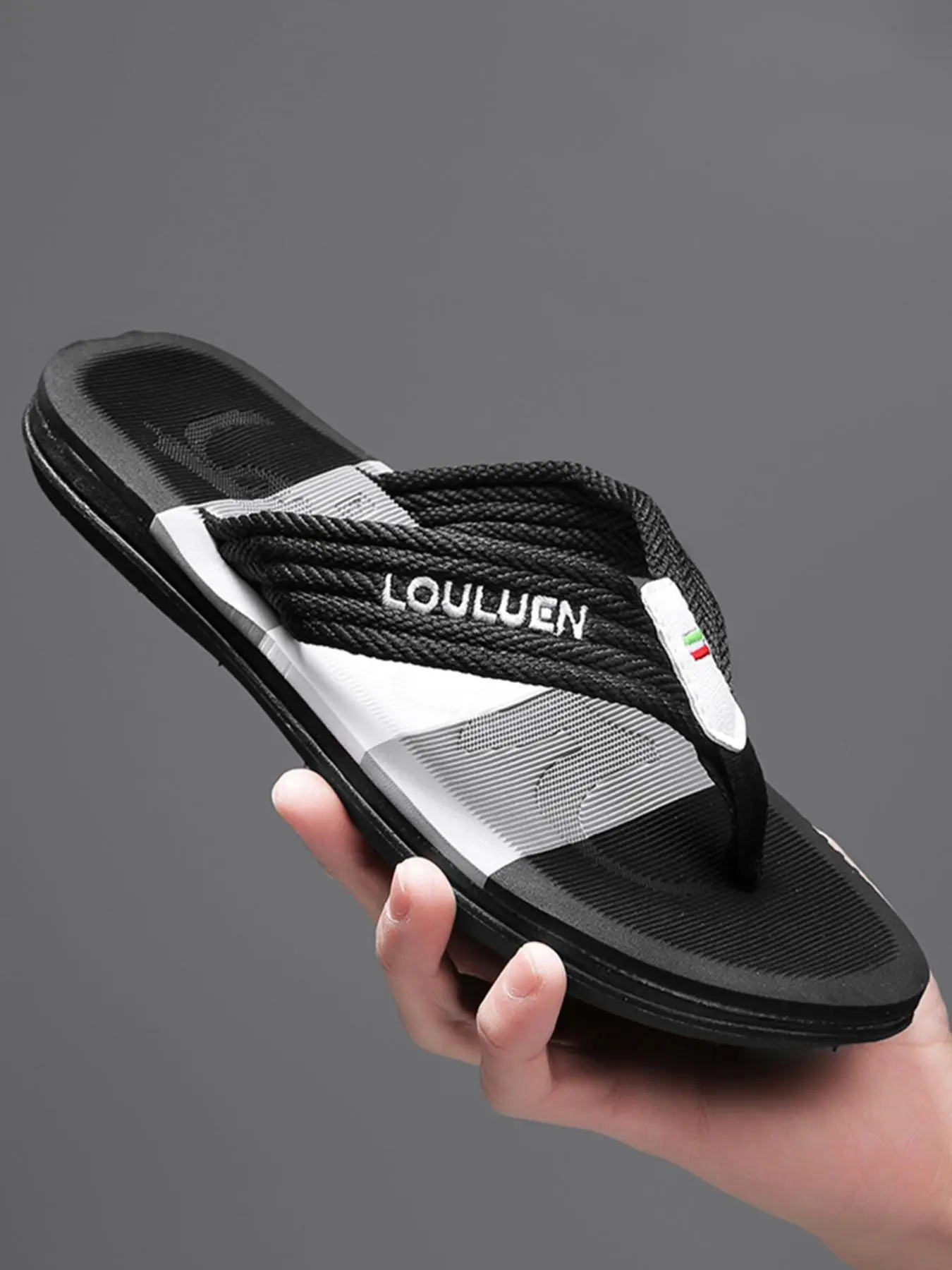 Men's Striped Print Flip Flops Lightweight Sandal, 2024 New Style Simple Casual Non-slip Flip Flops for Outdoor Summer Vacation Beach, Summer Travel Footwear, Fashionable Flip Flops for Daily Wear Toe Sandals, Footwear Sandal
