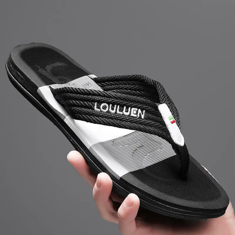 Men's Striped Print Flip Flops Lightweight Sandal, 2024 New Style Simple Casual Non-slip Flip Flops for Outdoor Summer Vacation Beach, Summer Travel Footwear, Fashionable Flip Flops for Daily Wear Toe Sandals, Footwear Sandal