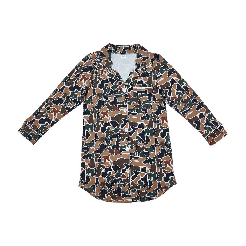 Hunting Season Long Sleeve Camo T-Shirt & Sleep Dress – Ultra Soft, Comfortable Women's Loungewear Perfect for Outdoor Lovers