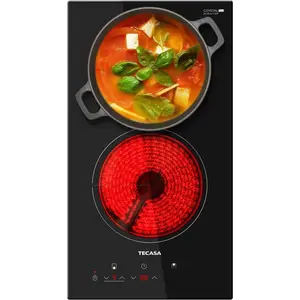 12 Inch 2 Burners Electric Cooktop, TECASA 3000W Radiant Electric Hob with 9 Power Levels, Built-in Ceramic Stove Top with Child Lock, Timer, Residual Heat Indicator, Hard Wire (No Plug) Portable Dual-Burner Glass