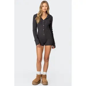Hooded Cable Knit Romper