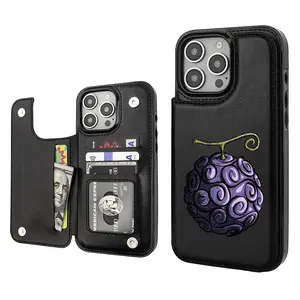One Piece Luffy Devil Fruit Aesthetic Pattern Casing For iPhone 16 15 14 13 12 PRO PLUS MAX PU Leather Card Holder Stylish Gift Shockproof Protection Anti-Drop Protective Case Shell Cover Minimalist Design heritage phone case