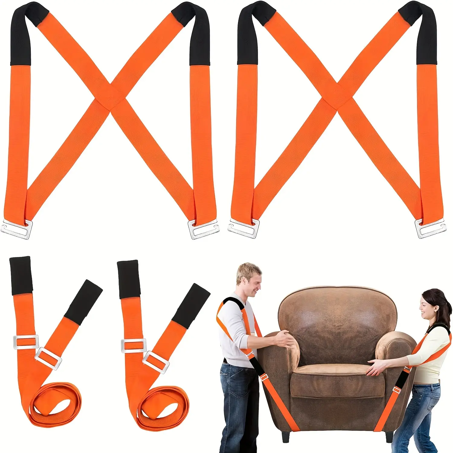 Black Adjustable Shoulder Strap Moving-Lifting System for 2 Movers - 4 Buckles - Secure Heavy Home Objects, Furniture, Appliances - Sports & Outdoor Leisure Climbing Equipment
